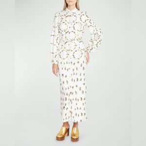 NWT Gabriela Hearst Mauri Floral-Print Silk Maxi Shirtdress Sz 46